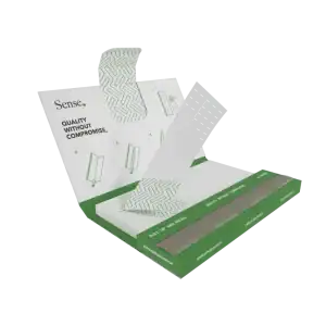 King Size Slim combo booklet set fra Sense med rullepapir og filter tips i grøn og hvid emballage.